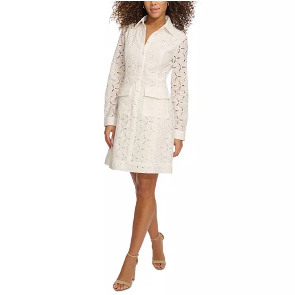 Kensie Dresses & Skirts - kenzie Cotton Eyelet Long-Sleeve Shirtdress